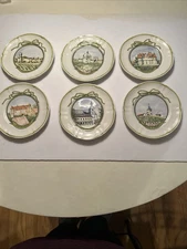 6 Longchamp France Dessert Appetizer Plates Chateau Vineyard Dom Perignom NEW