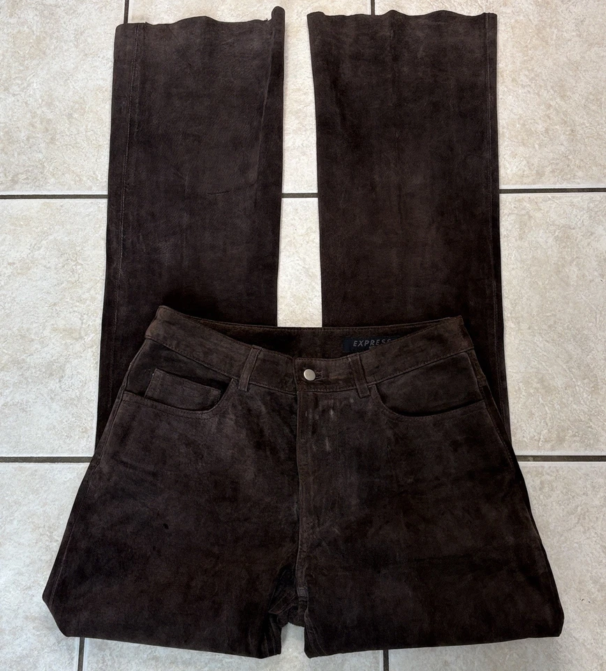 90s Express Brown Suede Leather Pants - Image 3 of 4