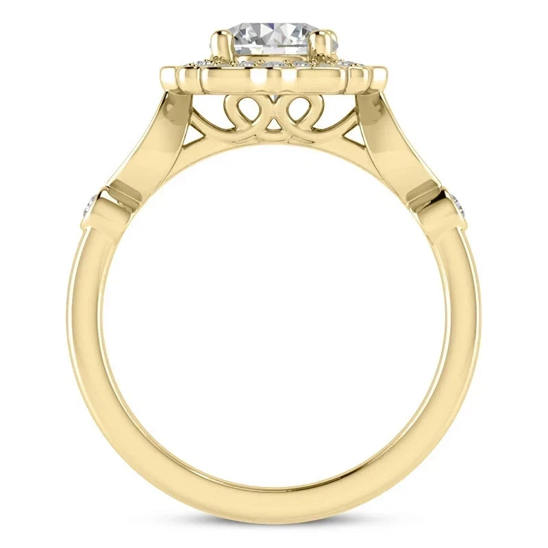 Anillo de compromiso de diamantes VVS1 de corte redondo de 2,20 quilates creado en laboratorio de oro amarillo de 14 quilates FN Foto 2 de 3