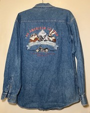 Vintage Warner Bros Harley Davidson Looney Tunes Denim Shirt L An American Legen