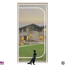 Reinforced Cat Screen Door 32"x80", Thick Cat-Proof with Zipper Closure