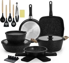 23pcs Ceramic Pots and Pans Set, Nonstick Detachable Handle Cookware, Induction 