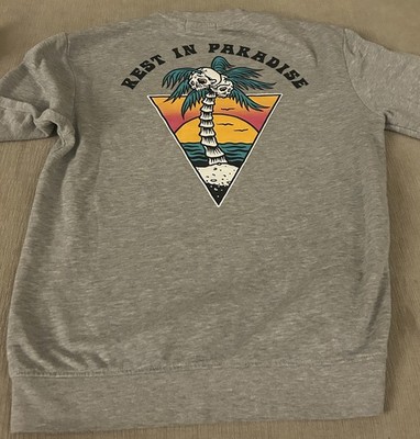 Men's Retrofit Grey Hoodie ''Rest In Paradise'' Size S EUC Skull Island EXCELLENT