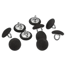 10pcs 10mm Fabric Cloth Covered with Metal Shank Round Sewing Buttons, Black