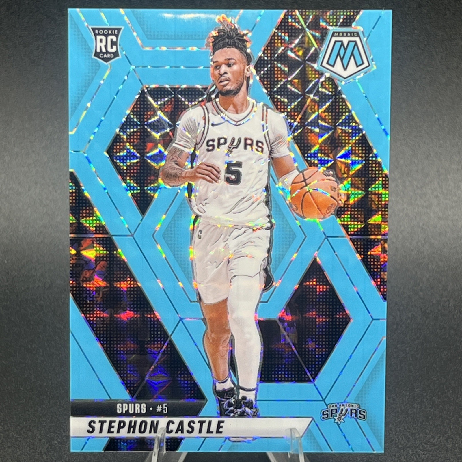 Stephon Castle 2024-25 Mosaic Blue Fluorescent /75 #236 San Antonio Spurs Rookie