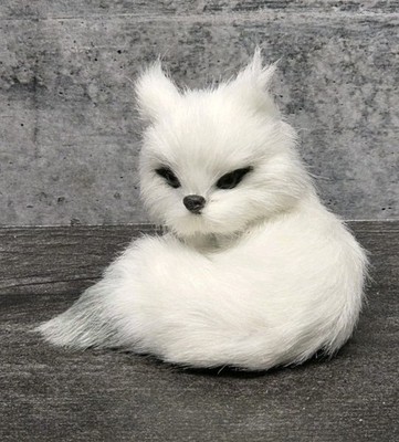 White Adorable Resting Reclining Fox With Gray Tail Tip  2.56 X3.35  GORGEOUS