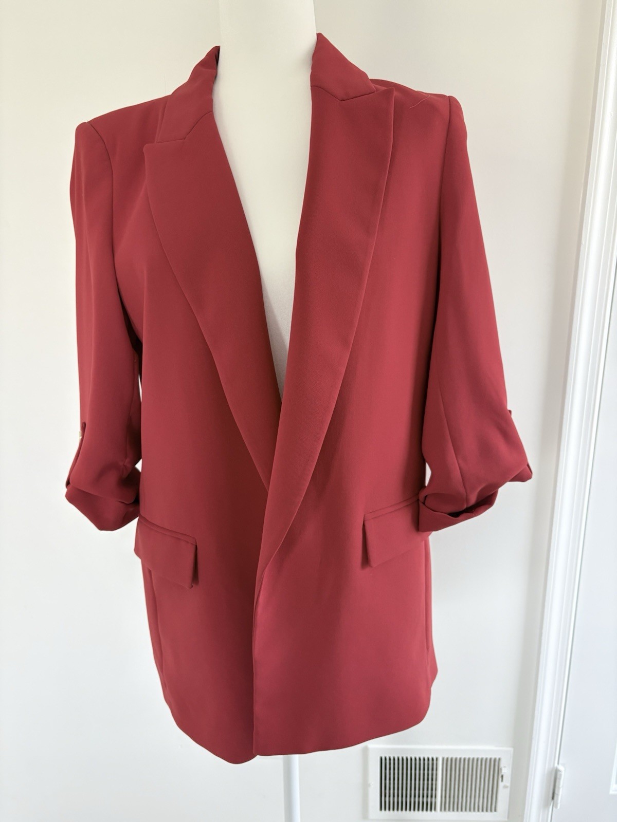 ZARA Red Notch Lapel Long Sleeve Women's Blazer Jacket Size M Single-Breasted