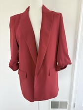 ZARA Red Notch Lapel Long Sleeve Women's Blazer Jacket Size M Single-Breasted
