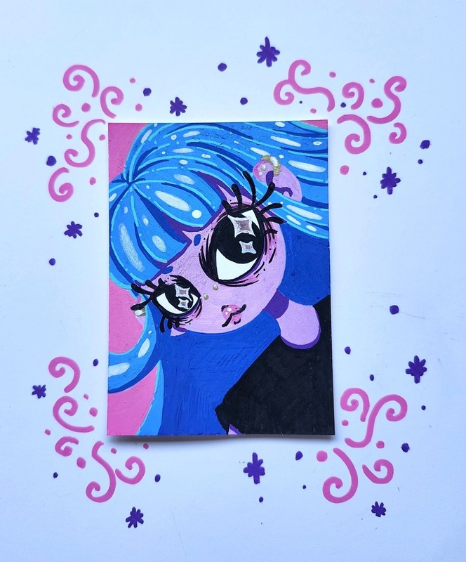 Blue Jelly ACEO art card original signed 2.5x3.5in.