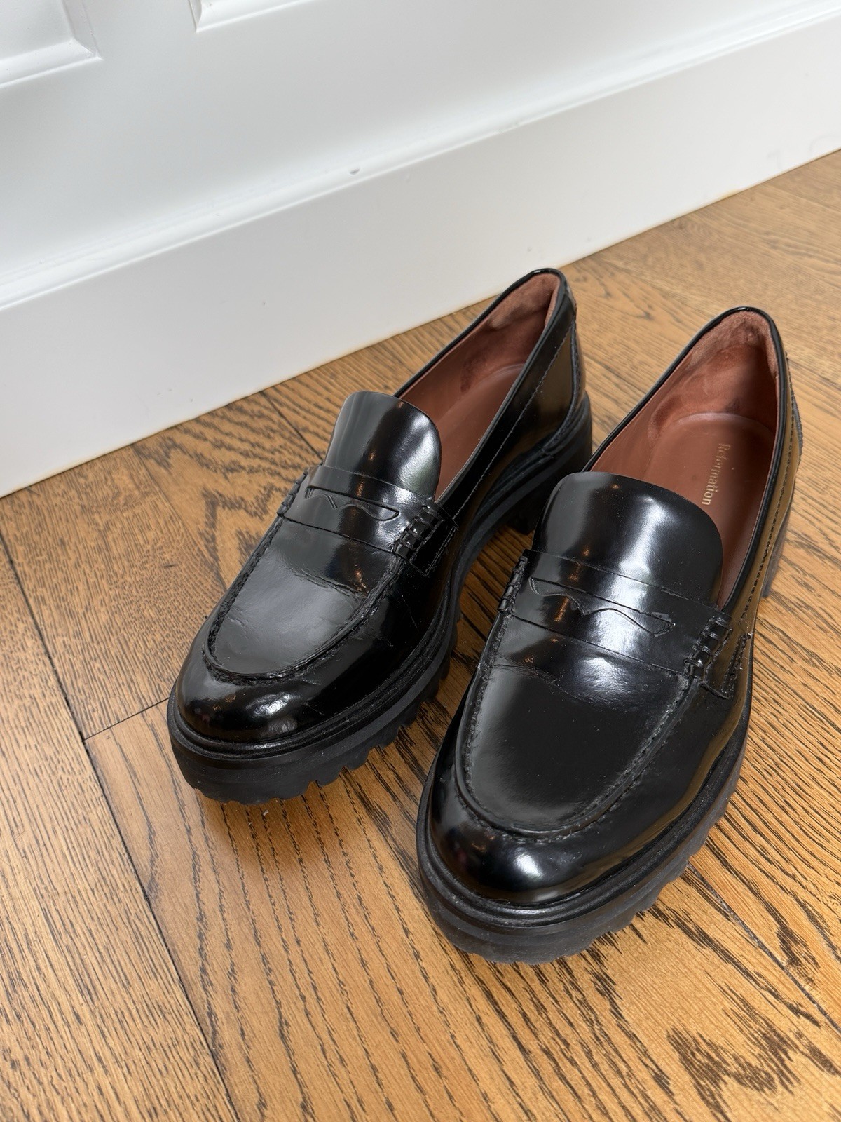 Reformation Agathea Chunky Loafer Womens 8 Black Lug Sole Penny Loafers
