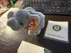 [RARE, VTG] Peanut Elephant Light Blue Beanie Baby - Includes Oakland A’s Card
