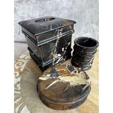 3pc Brown Marble Bathroom Accessory Set Tissue Cover Tumbler Soap Dish Luxury