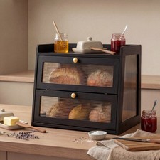 Image of New Bamboo Bread Bin Wooden Counter Top Storage Boxes With Acrylic Window Lids