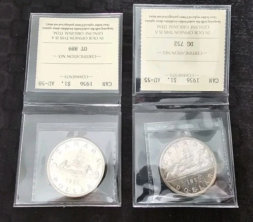 1956 Canada Silver Dollar Graded Coin Lot Of 2