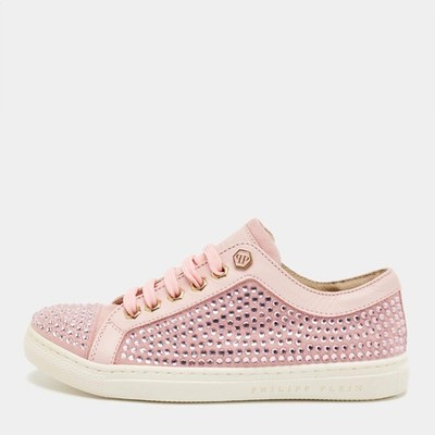 Philipp Plein Pink Leather and Suede Mya Sneakers Size 31