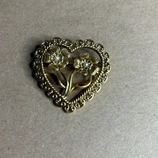Avon Vintage Gold Tone Heart Brooch Floral Openwork Pearl Pin Gift