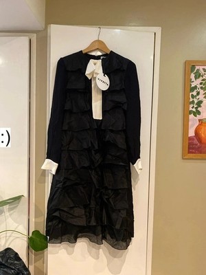 Vivetta black gothic gown with with bow details v Claudia winkleman new £400