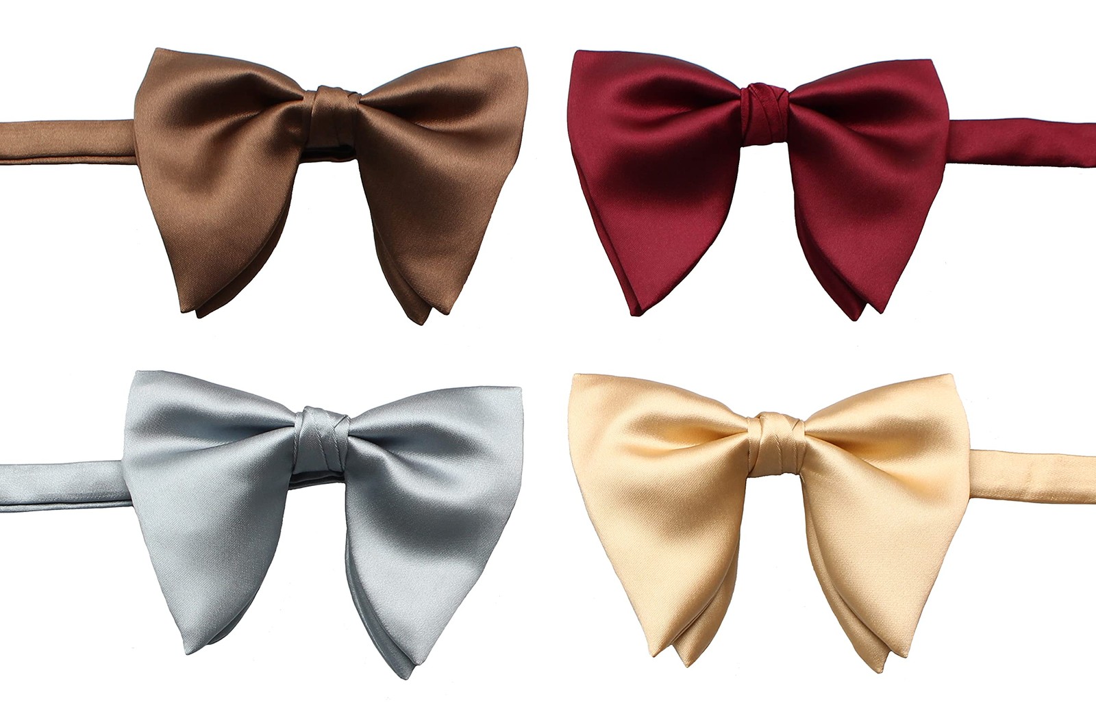 Mens Oversized Satin Silk Bow Tie Solid Color Formal Tuxedo Big C- Champagne