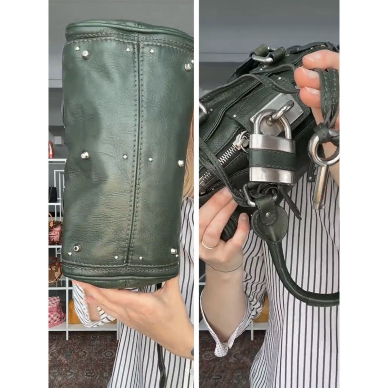 CHLOE Paddington Bag Small Green Silver Satchel Tote Phoebe Philo Y2K image 10