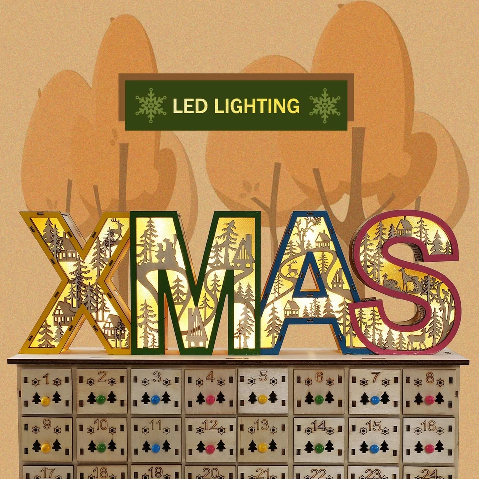 Wooden Christmas Advent Calendar 24 Drawers Fillable Reusable Holiday Countdown - Image 4 of 4