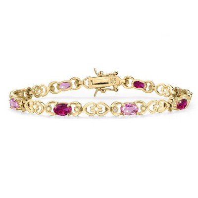 18K Yellow Gold Plated Silver Created Ruby and Pink Sapphire and Lab Grown
