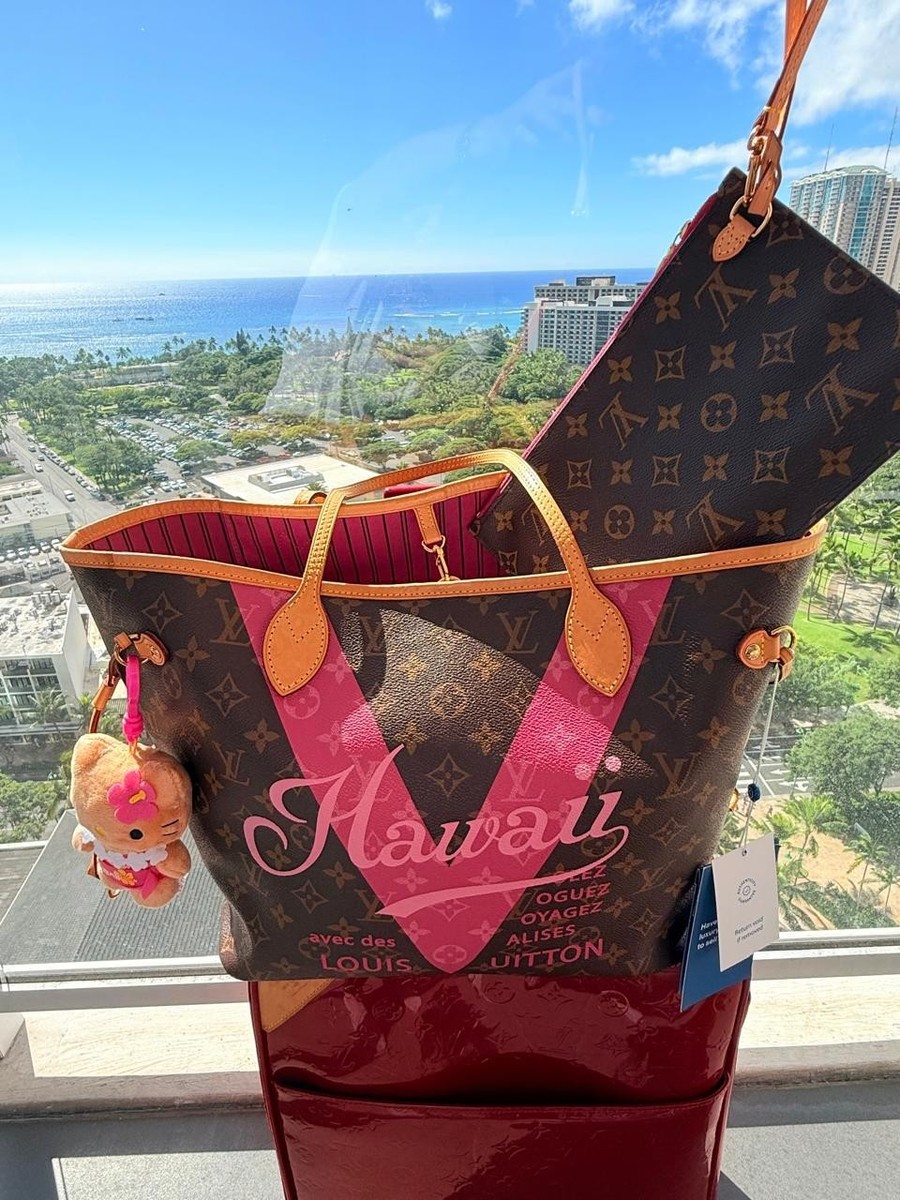 ルイヴィトン Louis Vuitton Hawaii Neverfull MM Bag Pondichery Bandouliere Pink