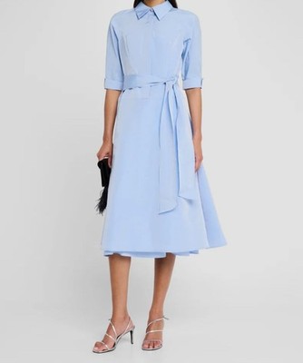 Teri Jon by Rickie Freeman Women's Blue Drop Waist Taffeta Shirt Dress Size 6