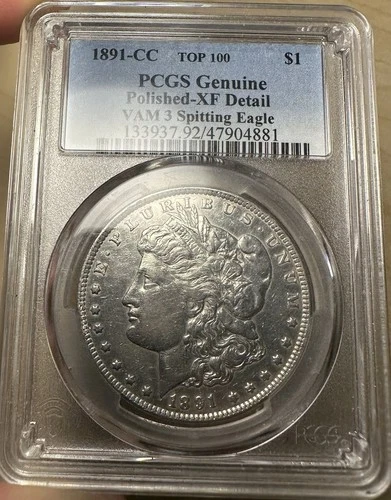 1891 CC VAM 3 Morgan Silver Dollar $1 Spitting Eagle Top 100 PCGS XF Details