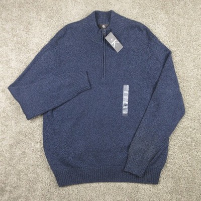 Calvin Klein Sweater Mens 2XL Blue Knit Quarter Zip Pullover Cotton Solid NEW