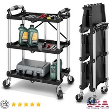 Heavy Duty Foldable Utility Cart 3 Tier Rolling Storage Durable Design New