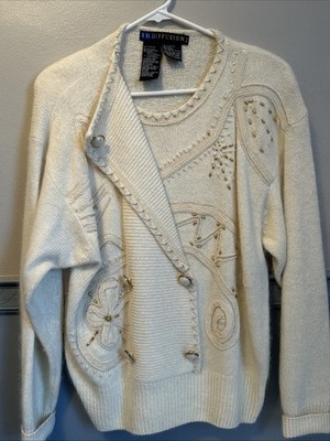 VTG IB Diffusion Beaded Crème Sweater Silk /Angora/lambswool/Nylon  Small