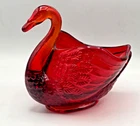 Vtg. Fenton 4" Glass Ruby Red Open Back Salt Cellar Swan Figurine Cadmium Glow