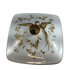 Vintage Vanity Boutique Covered Trinket Dish Bird White & Gold Jewelry Box