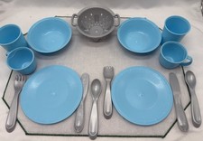 Step2 Pretend Kitchen Blue Plates Cups, Utensils, Colander Play Dishes