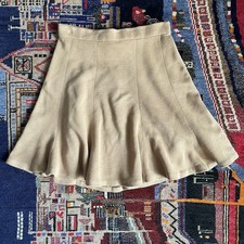 Vintage Small 1950s 1960s Wool Mini Skirt Beige Pin Up Rockabilly Talon Zip Punk