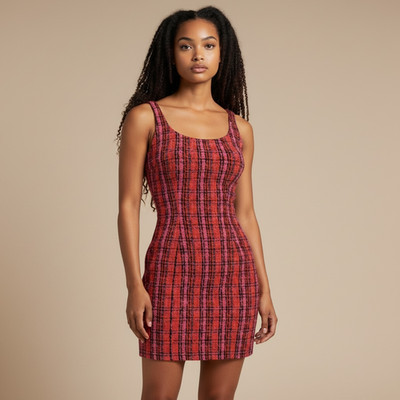 Endless Rose Red Tweed Bodycon Midi Dress M Sleeveless Crew Neck Textured NWT
