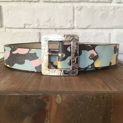 BAPE New multi camo leather belt silver buckle A Bathing Ape Size