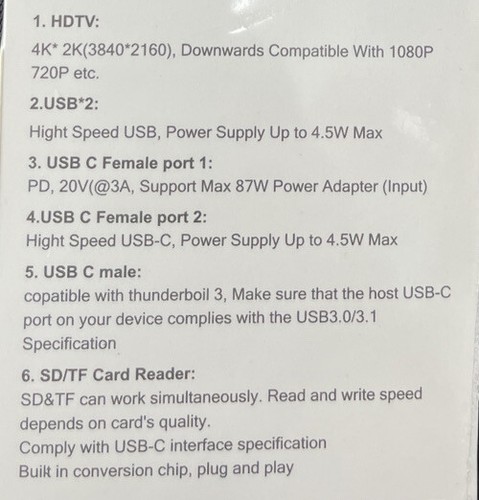 7 in 1 USB-C Hub Dual Type-C Multiport Card Reader Adapter HDMI - Picture 7 of 8