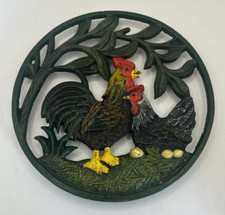 Cast Iron Enamel Rooster Chicken Trivet Decor Collection Country Farm Nature