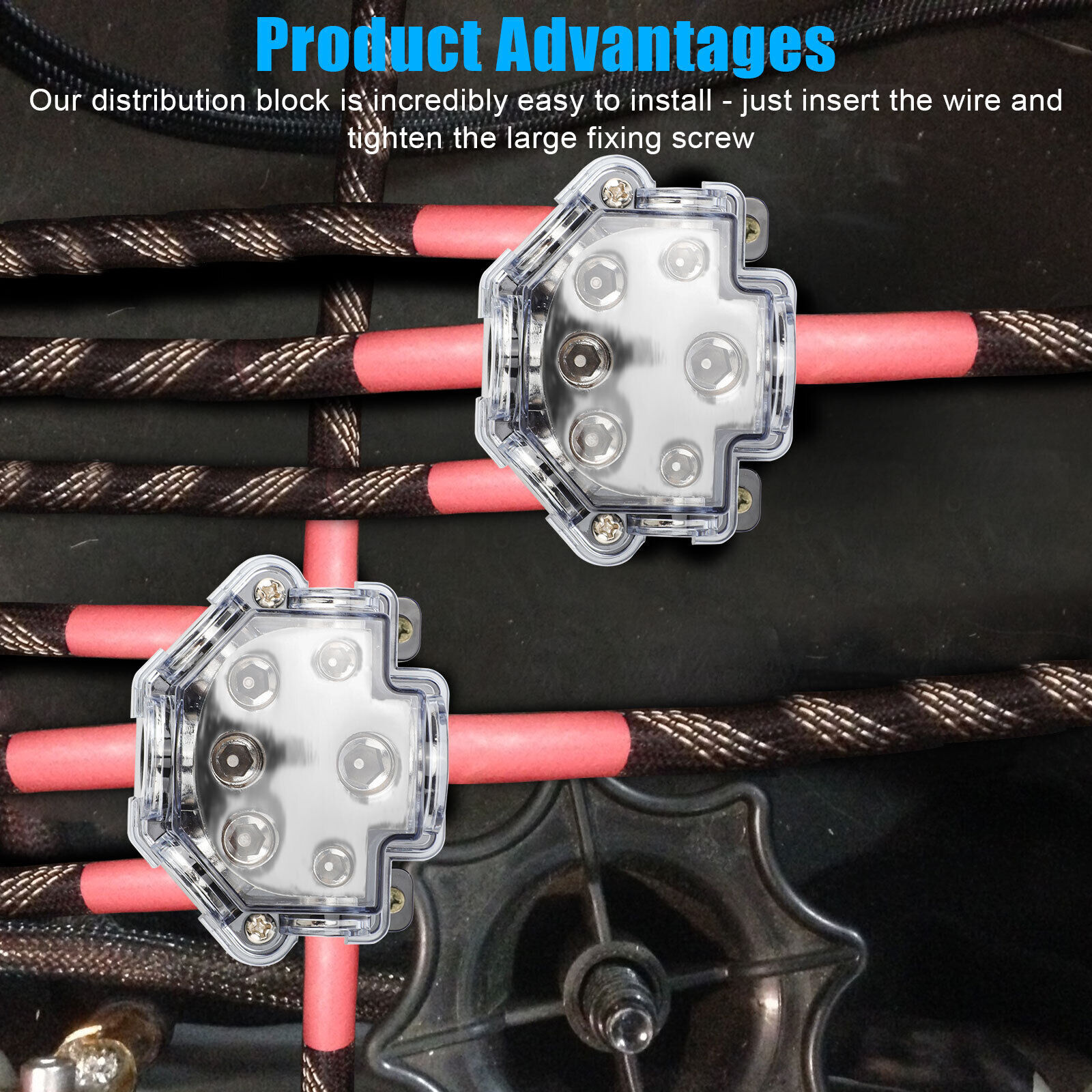 3-Way Car Audio Amp Power Ground Distribution Block 0 Gauge In 2/4/8 Out w Cover