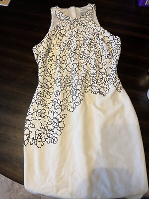 Vintage Cach e White Dress Size 8, Black Flower Embroidery