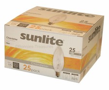 SUNLITE 25-pack 25W TORPEDO Light Bulb E12 Candelabra Base Chandelier 25 Watt