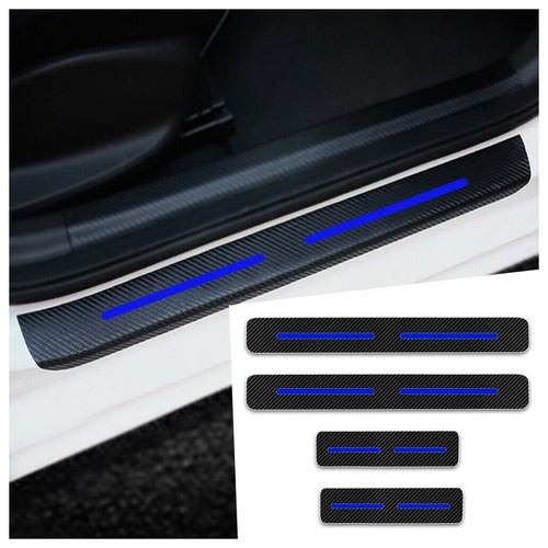 Carbon Fiber Door Sill Guards Scratch Protection Stickers 4-Piece Car Door Sill Protectors - Carbon Fiber Vinyl Scratch Guards In Blue Carbon Fiber Door Guards - Foto 3
