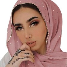 Hijab Scarf for Women Soft Chiffon Rhinestone Long Scarf Shawl Fashion Muslim...