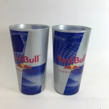 Lot Of 2 Red Bull Energy Plastic Reusable 12oz Cups Blue Silver Gray Cola Rare