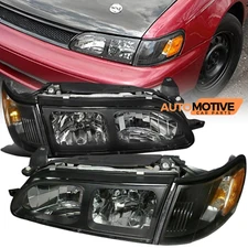 For 1993-1997 Toyota Corolla DX Headlights Black Housing Clear Lens Left+Right