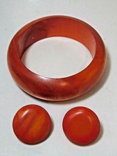 Neuf Gros Bois Orange Peint Bracelet Earring Set Fabriqué Philippines B8.1