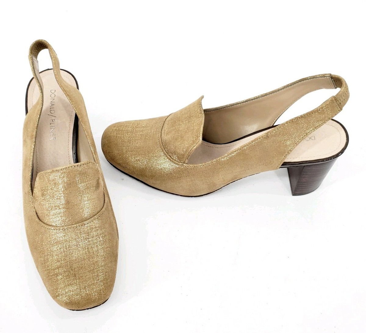 Donald Pliner Women's Posy Light Bronze Slingback Stacked Heel Loafers  Pumps 8M