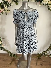 Influence Tea Dress Size 8 Blue Dalmatian Print Shirred Tie Front Dress LY47
