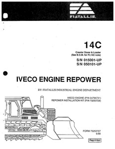 FIAT ALLIS 14C CRAWEL DOZER LOADER OPERATORS PARTS CATALOG IVECO ENGINE